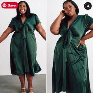 Poppy Satin Midi Dress | Green